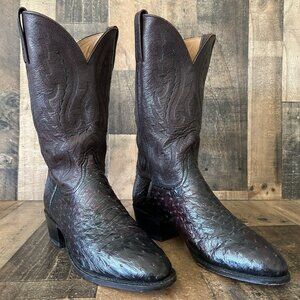 Lucchese 2000 Vintage T4083R4 Black Cherry Ostrich Cowboy Boots Mens 11 D